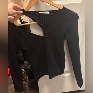 Zara Black Asymmetrical Cut Out Blouse